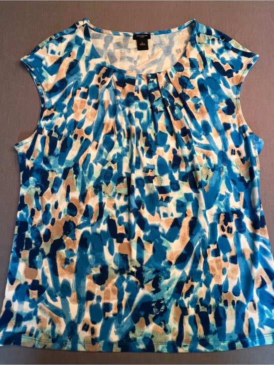 Ann Taylor Tops - Ann Taylor Blue Teal and Tan Abstract Cap-Sleeve Top